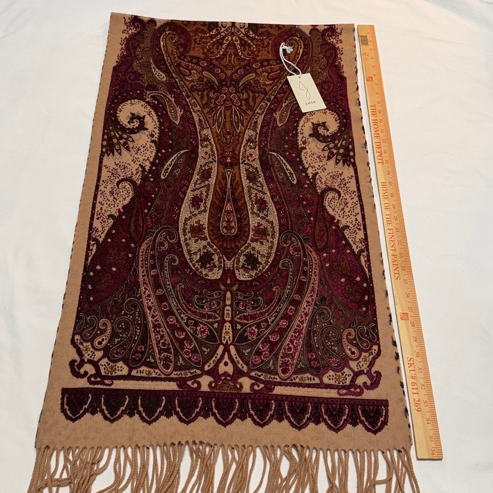 Joie Burgundy and Brown Paisley Leopard ScarfWool/Cashmere NWT